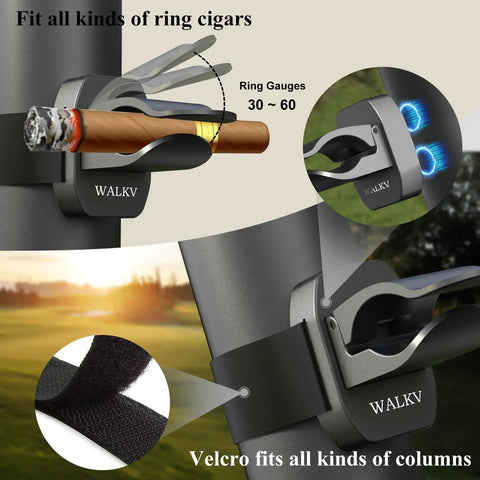 Magnetic Cigar Holder For Golf Cart With Velcro Mount Universal Fit For 30 To 60 Ring Gauge Aluminum attached to a vertical rail.