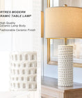 24 Inch Farmhouse Ceramic Table Lamp Set Of 2 White For Bedroom And Living Room Modern Nightstand Lamps displayed on wooden table