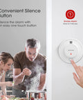 Foolproof Smoke Detector Featuring Ten Year Long Life Sealed Lithium Battery UL 217 Certified Rock Solid Home Fire Safety Alarm Zero Hassle Maintenance 10 Pack Wall Mounted with silence button in kitchen.