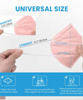 Hand displaying universal size of pink cup-shaped KN95 Face Mask with elastic ear loops.