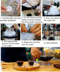Step-by-step guide showing use of Straight Up Smooth High Borosilicate Glass Cold Brew Tower With Adjustable Drip Valve.