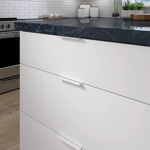 White Modern Cabinet And Drawer Edge Pull Handle Center To Center Five And One Sixteenth Inch 128 Mm for kitchen use