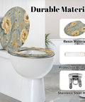 Round Luxury ornate for creating textiles paper Print gold Toilet Seat with floral design and stainless steel hinge.