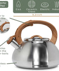 Stovetop Whistling Tea Kettle Two Point Four Quart Stainless Steel For Induction And Gas Stovetops Durable Rust Resistant Teapot