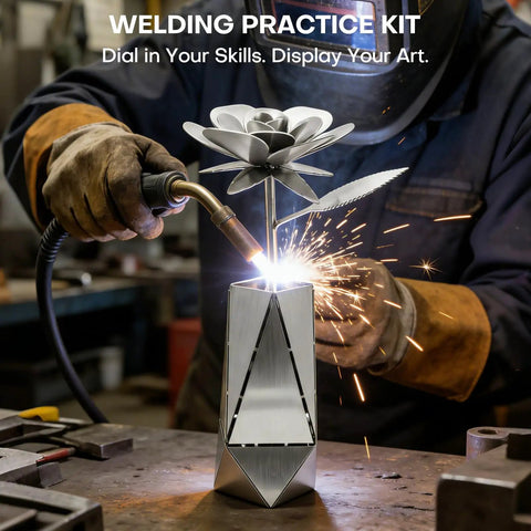 3D Rose And Vase Welding Practice Kit For Beginners DIY In 201 Stainless Steel sculpture with sparks during welding