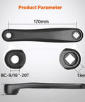 Left Aluminum Alloy E Bike Crank Arm for BBS Motor Single Chain Crank Replacement Part for Electric Bicycle with dimensions