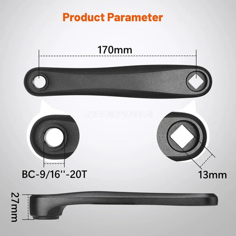 Left Aluminum Alloy E Bike Crank Arm for BBS Motor Single Chain Crank Replacement Part for Electric Bicycle with dimensions