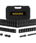 Three Eighths Inch Drive Impact Socket Set, 48 Piece SAE and Metric 6 Point CrV Steel Mechanic Socket Kit With Deep And Shallow Sockets