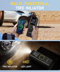 Man using Cordless Tire Inflator With 150 PSI Digital Gauge, Fast Inflation 3X Faster Air Pump for flat tire and phone charging