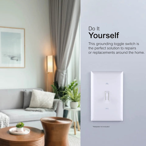 Three-Way Grounding Toggle Switch In-Wall On And Off For Fans And Lights, 15 Amp, UL Listed, White, DIY No-Brainer Replacement, Easy Install