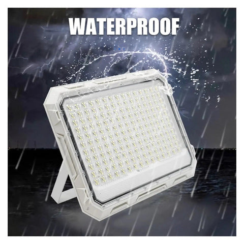 JUDYSSY Solar Outdoor Courtyard Lights 5-in-1 Led Beads High-Power Floodlights waterproof design with bright LED bulbs in rain.