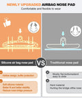 Comparison of silicone airbag nose pad vs traditional nose pad for glasses, highlighting comfort and design differences.