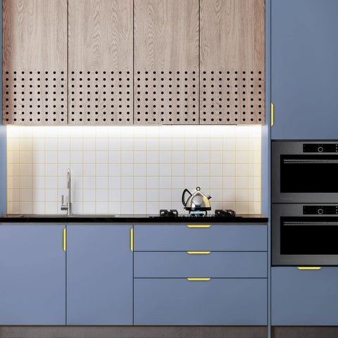 Gold Finger Edge Pulls For Cabinets 10 Pack 150mm Length With 128mm Center To Center 5 Hole Design in modern kitchen setting
