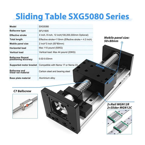 Nema 23 Linear Motor Kit Featuring 80Mm Wide Cnc Sliding Table And Badass Double Rail Stage Built Tough For Heavy Duty Projects With Zero Hassle Setup, showing specifications and design.