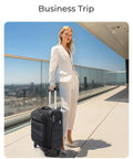 Person with Underseat Carry On Luggage With Wheels Lightweight Soft Travel Bag With PVC Wet Dry Pockets Personal Item Suitcase