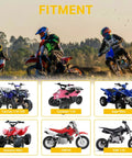 Riders on ATVs and dirt bikes showcasing fitment for the 35Mm Air Filter for 50cc 70cc 90cc 110cc 125cc ATV and dirt bike engines