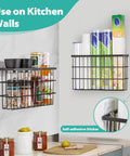 Two Pack Self Adhesive Cabinet Door Organizer For Pot Lids And Tumbler Cups No Mess Peel Stick Pantry Caddy wall mounted with jars.