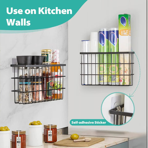 Two Pack Self Adhesive Cabinet Door Organizer For Pot Lids And Tumbler Cups No Mess Peel Stick Pantry Caddy wall mounted with jars.