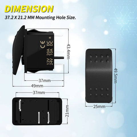 Beefy 12V Marine Rocker Switch For Boat And ATV Waterproof SPST On Off 2 Pin Toggle Switch 20A DC Heavy Duty Auto Electrical Switch For Car UTV Dash Panels, 37.2x21.2 mm