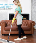 Real Deal Industrial Cotton Dust Mop With Adjustable Steel Handle For Hardwood Tile Laminate Vinyl Epoxy Floors Hella Absorbent in use on wooden floor.
