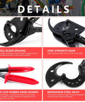 Detailed view of Ratcheting Cable Cutter For Copper And Aluminum Wires Up To Four Hundred Square Millimeters Capacity Built Like A Beast Aluminum Frame With Forged Blade And Smooth Ratchet Mechanism highlighting blade, gear, and handles.