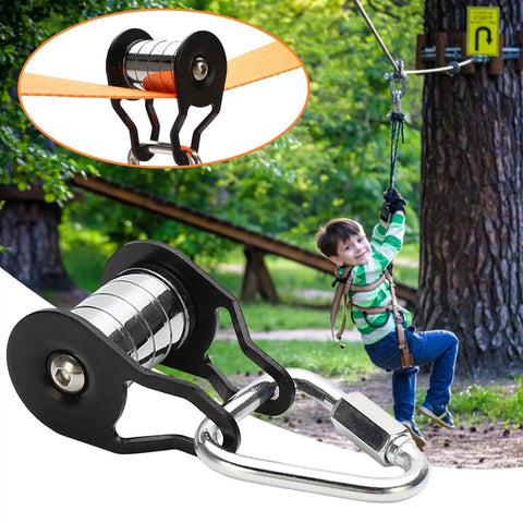Slack Line Pulley System With 440 Lbs Capacity For Backyard Obstacle Courses, Friction-Reducing Bearing Technology, child using outdoors