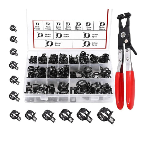 Premium 140 Piece Spring Clamps Set With Pliers Covers 6 22mm Hose Diameter Reliable Q673B Style Clips For Rubber Silicone Tubing kit with organizer