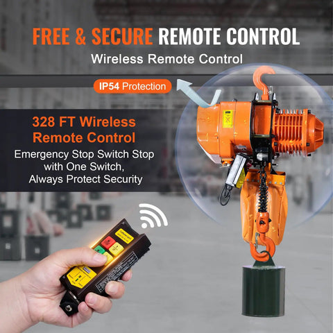 2 Ton Wireless Electric Chain Hoist With 4400 Lbs Capacity 20 Ft Lifting Height IP54 Protection with remote control