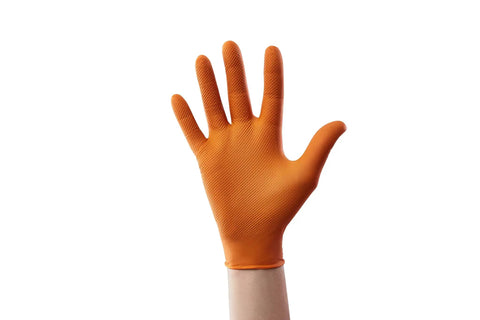 Hi Visibility Orange Nitrile Gloves 8 Mil Thick Large Heavy Duty One Size Fits Most With Maximum Grip Textured Surface