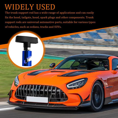2-Pack Car Hood Prop Struts Clamp For Easy Hood Lift shown with orange sports car on track