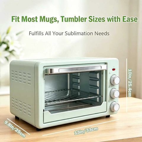22 Liter Sublimation Oven For Crafting Mugs Tumblers Water Bottles With 110 Volt 1500 Watt showing 10in height and 13in width.