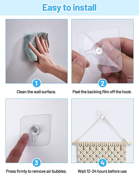 12 Pack Clear Adhesive Picture Hooks Heavy Duty No Drill Wall Hangers For Frames Mirrors Shelves Waterproof Stick On Mounts With Killer Grip And No Sweat Installation Every Time