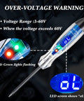 Heavy Duty Automotive Test Light With 3 To 60V DC LED Digital Voltmeter, Rugged Voltage Tester Electric Probe Pen For Fuses, Batteries, And Polarity, Handy DIY And Professional Tech Tool, showing over-voltage warning and LED display