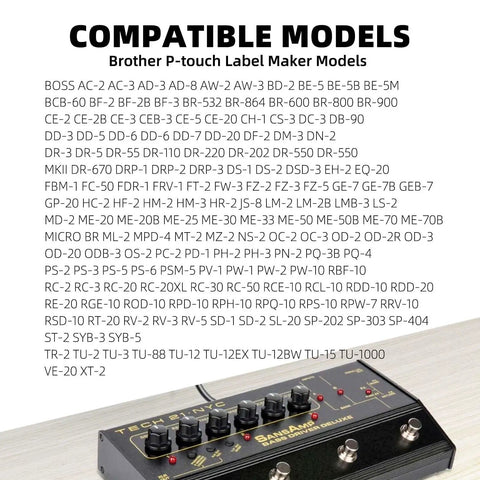 Compatible models list for Versatile 9V AC DC Power Supply Adapter for guitar pedals and pedalboards.