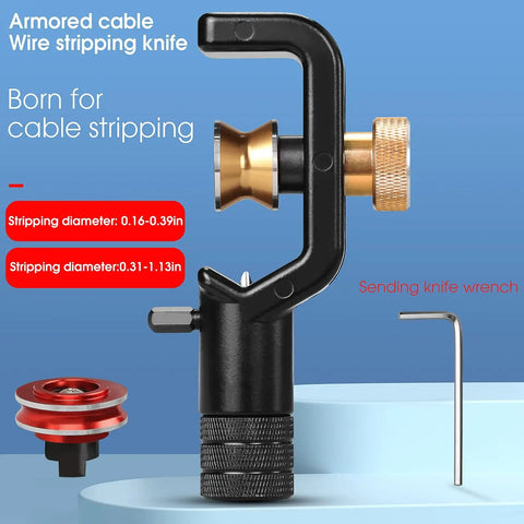 Pro Grade Dual Mode Fiber Optic Cable Stripper Knife with vertical and horizontal use, armored cable cutter, accessories shown