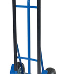 Beefy Heavy Duty P Handle Hand Truck with Pneumatic Wheels Steel Dolly Cart 600 lb Capacity Blue Finish shown from front