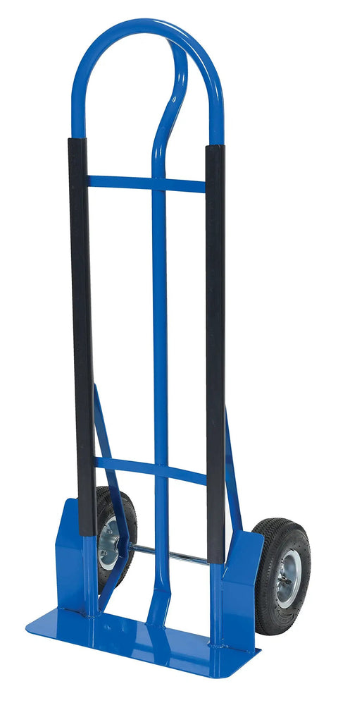 Beefy Heavy Duty P Handle Hand Truck with Pneumatic Wheels Steel Dolly Cart 600 lb Capacity Blue Finish shown from front