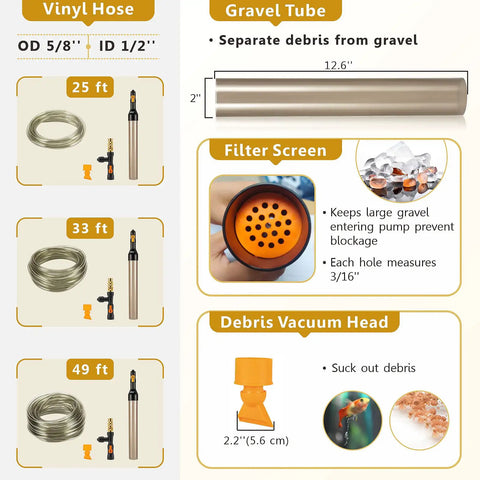 Bucket Free Aquarium Water Change Kit With Metal Faucet Connector And Long 25 Ft Hose Auto Siphon Gravel Cleaner details