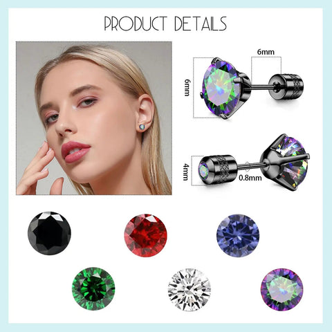 Real Good Titanium Flat Back Screw Back Stud Earrings In Crisp White 6Mm Post Hypoallergenic Piercing Jewelry For Sensitive Skin Unisex Total No Fuss Everyday Style with crystal options