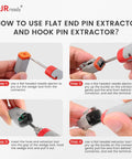 Instructions using 6 Piece Deutsch Pin Removal Tool Kit for DT DTP DTM HDP20 HD30 DRC Series Connectors pin extractor tools