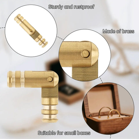 24 Pack Of 4 Millimeter Polished Brass Miniature Barrel Hinges Featuring Hidden Magnetic Closure And Included Depth Stop Drill Bit For Fine Woodwork And Models Straight Up Solid, showing sturdy brass hinge suitable for small boxes.