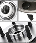 Close-up views of Front Wheel Bearing Hub Assembly With ABS Sensor For Ford Ranger 2009 2010 2011 And Mazda B4000 2003 2010 4x4 4WD Steel Construction Replacement Part Interchange 295129 515129 WE61913