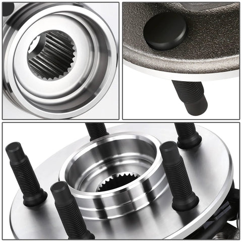 Close-up views of Front Wheel Bearing Hub Assembly With ABS Sensor For Ford Ranger 2009 2010 2011 And Mazda B4000 2003 2010 4x4 4WD Steel Construction Replacement Part Interchange 295129 515129 WE61913