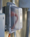 Rugged Nonmetallic Extra Duty In Use Cover Kit For 15 Amp WRTR GFCI Outlet with Self Test, gray outdoor weatherproof cover, side view