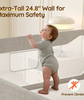 Toddler standing next to Queen Size Three Sided Toddler Bed Rail Guard With Dual Button Safety Lock Adjustable For Baby And Kids