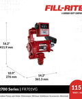 Built Like A Tank This Cast Iron Fuel Transfer Pump Packs 220 Volt Muscle To Shift 20 Gallons Per Minute Without Breaking A Sweat Arrives With A Twelve Foot Hose And Rugged Manual Nozzle For Tough Sites, showing red cast iron pump and meter dimensions.