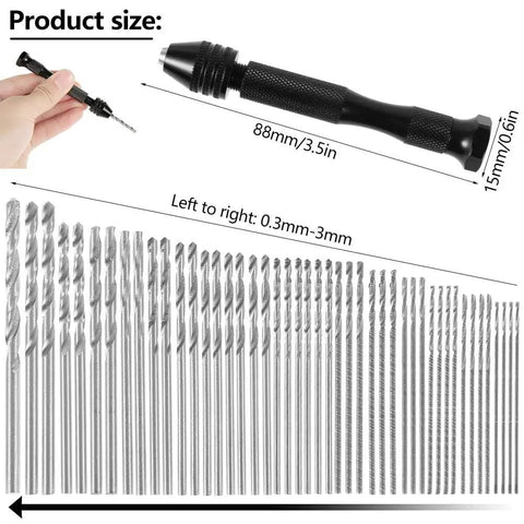 57Pcs Pin Vise Hand Drill Bits Set For Crafting And Diy Projects Includes 0.3-3mm Twist Drills And 0.1-1mm Mini Drills