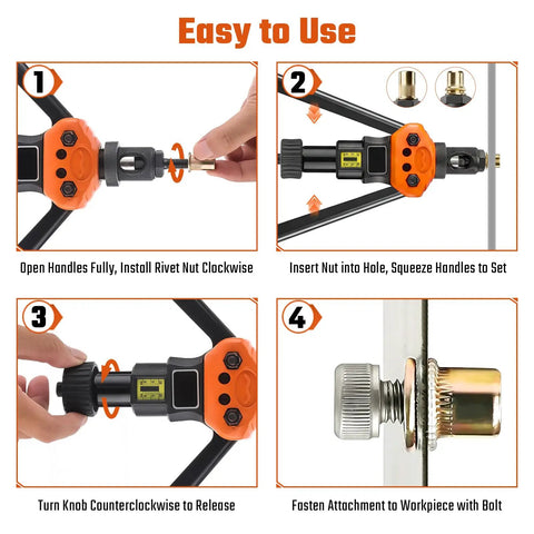 Awesome 16 Inch Rivet Nut Tool Kit With 15 Replaceable Mandrels And 287 High Grade Rivnuts For Metric And SAE Uses Plus Sturdy Storage Case, easy-to-use steps
