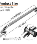 Two Pack 24 Inch Stainless Steel Shower Grab Bars, 1.25 Inch Diameter, Anti Slip Handicap Safety Rails For Seniors, Durable 304 Stainless, Easy Grip Bathroom Shower Support Bars with measurements