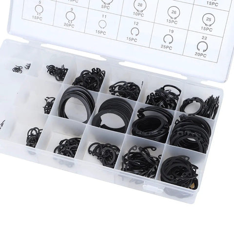 300 Piece E Clip Kit With 2mm To 32mm External Retaining Rings Set In Hardened Metal in plastic storage case